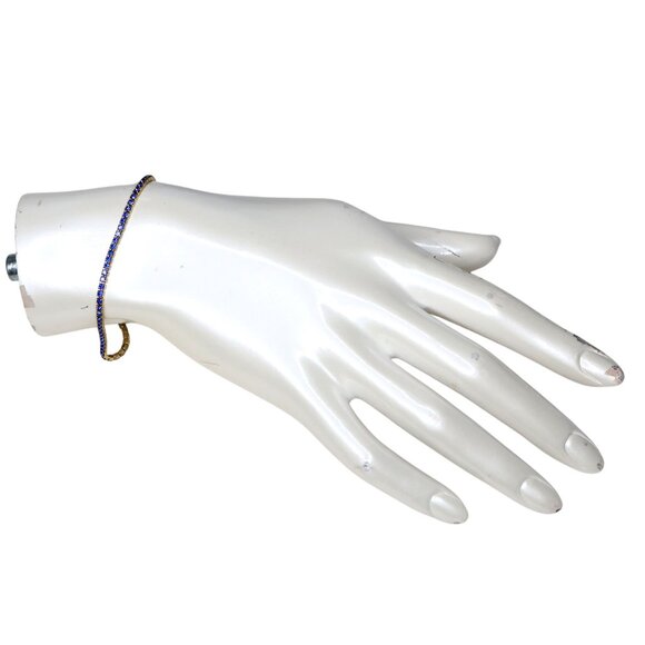 Vtg Gold Tone Blue Sapphire CZ Tennis Bracelet | Classic Glamour Delicate Estate - Picture 4 of 6